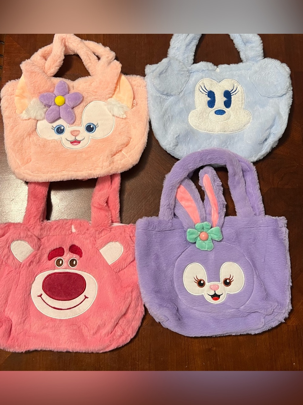 Disney Character Plush Tote Bag - set of 4